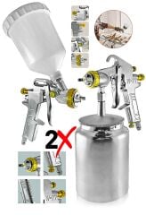 Profesyonel Havalı Üstten - Alttan Depolu 2li set 600 cc Boya Sprey Tabancası Paket Set