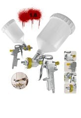 Profesyonel Havalı Üstten - Alttan Depolu 2li set 600 cc Boya Sprey Tabancası Paket Set