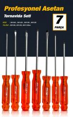 Profesyonel Krom Vanadyum Çelik Manyetik Yıldız Düz Çelik Tornavida Set Takımı Asetat Saplı 7 Parça