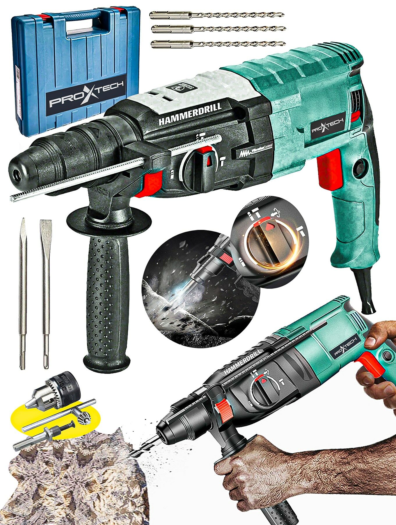 Profesyonel 3600W Bakir Sargili Kırıcı Delici Hilti Matkap 5,9 Çantalı  5 Adet Uç Mandren Hediye