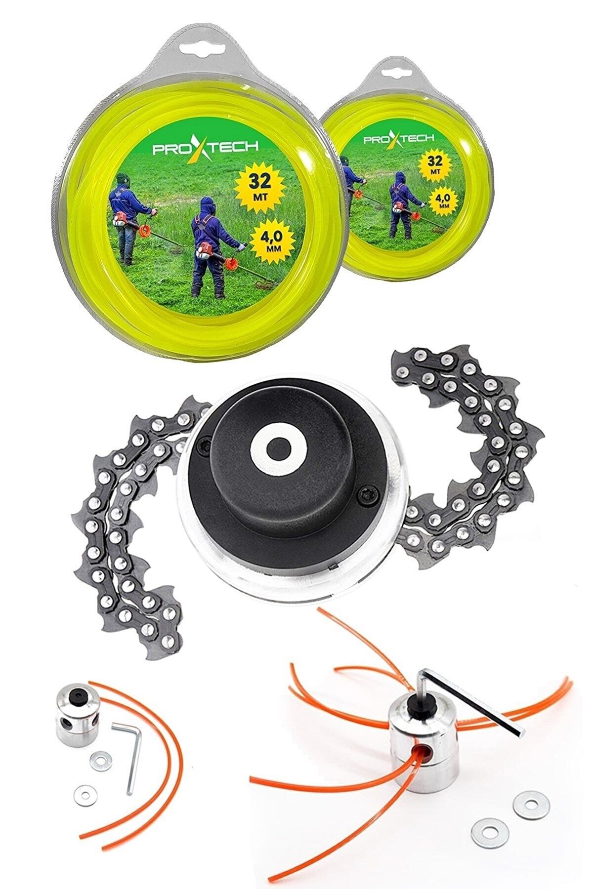 Universal Motorlu Tırpan 3 lü Süper Paket 3,3  Misina - Örümcek Başlık