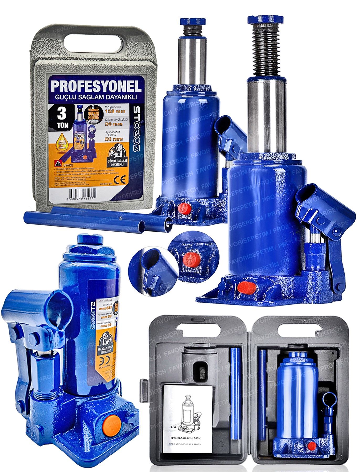 Profesyonel 3 TON Portatif Hidrolik Ram Kaynaklı Şişe Kriko Taşıma Çantalı Hidrolik Şişe Kriko 3TON