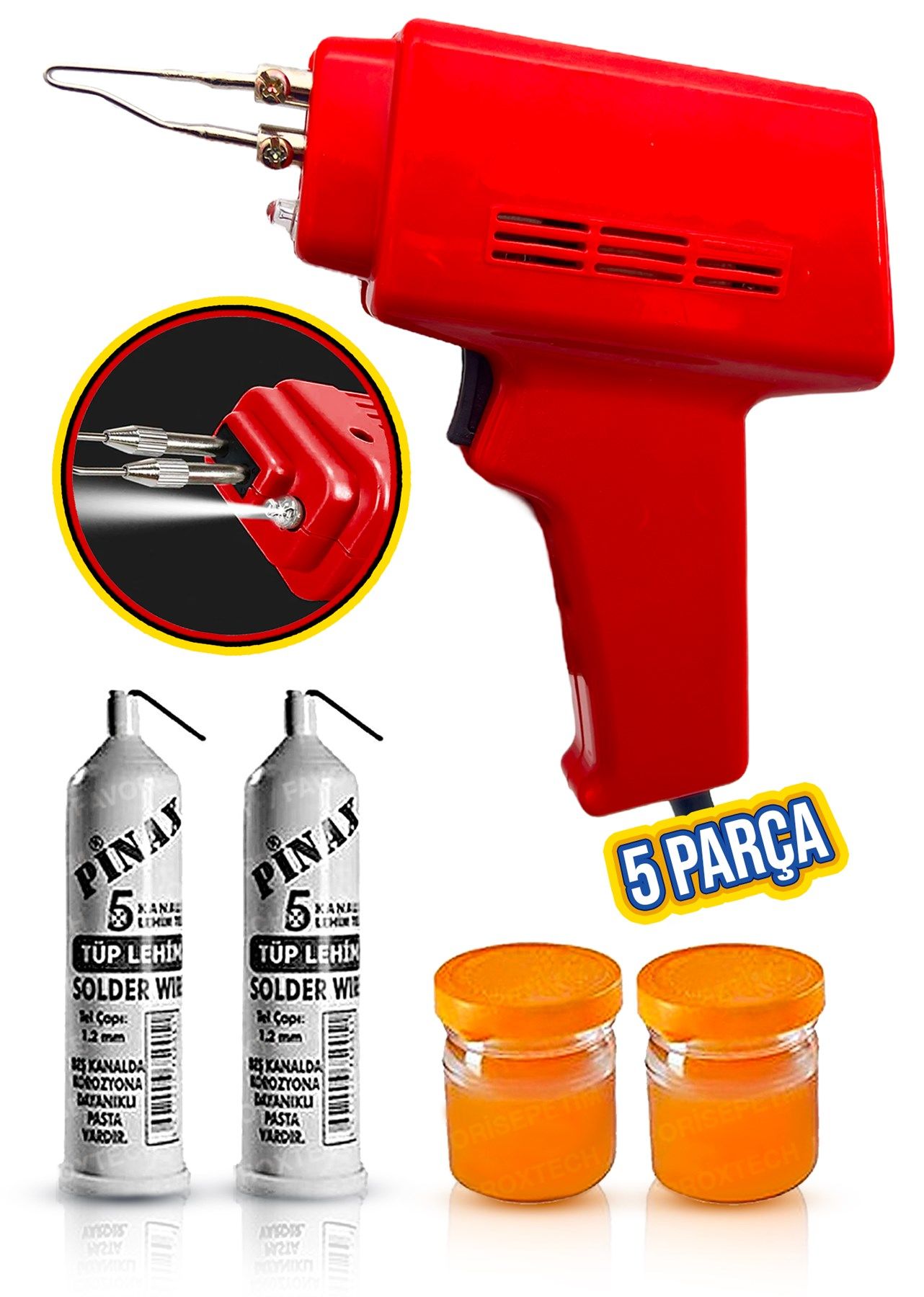 Profesyonel 100W Aydınlatmalı 5 Parça  Kalem Lehim Havya Tabancası Lehim Makinesi Seti