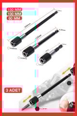 Profesyonel  Paslanmaz Vanadium Çelik   6 10 15 Cm 3 Lü Bits Uzatma Adaptörü 3 lü Takım
