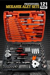 Profesyonel  Mekanik Krom Çelik  Premium Kalite 121 Parça Lokma Takımı 1/2-1/4-3/8 Full Set