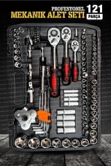 Profesyonel  Mekanik Krom Çelik  Premium Kalite 121 Parça Lokma Takımı 1/2-1/4-3/8 Full Set