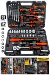 Profesyonel  Bakım Onarım Full Paket 58 Parça Lokma Anahtar Takımı 1- 4 ve 1- 2 El Aletleri Seti