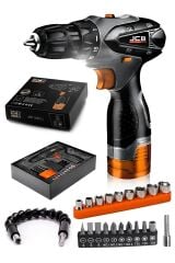 PRO 64 Parça Jsr1800 Professionel Akülü Vidalama Matkap,Krom Kaplı Çelik 40 Parça Cırcırlı Lokma Set