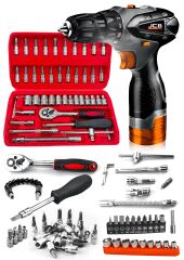 PRO 66 Parça Jsr1800 Professionel Akülü Vidalama Matkap,Krom Kaplı Çelik 42 Parça Cırcırlı Lokma Set