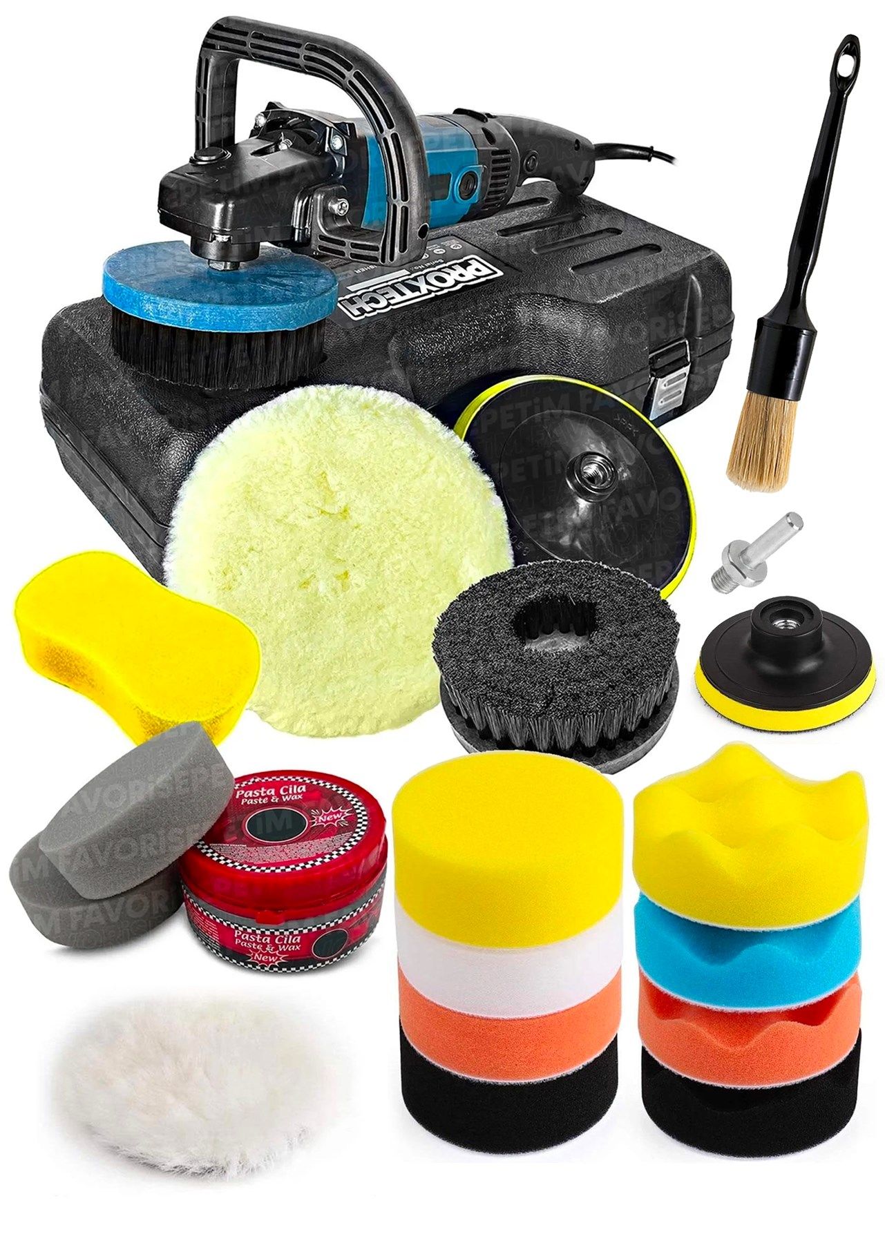 Pro Set 20 Parça Detay Pasta Cila Koltuk Yıkama Zımpara Parlatma Devir Ayarlı Polisaj Makinesi Set