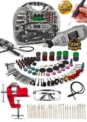 Pro 234PCS 450 Watt 6 Kademe Devirli  Çantalı Dramel Gravür Seti Taşlama, Esnek Şaft Mengene Hediye