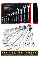 Çantalı Profesyonel Güçlü Sağlam Chrome Vanadium Çelik 12 Parça Kombine Açık Ağız-Yıldız Anahtar Tak