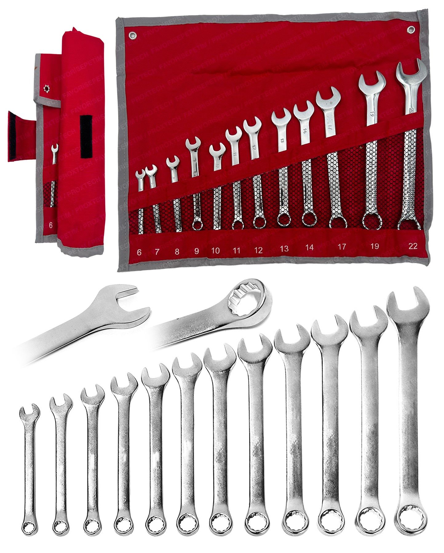 Çantalı Profesyonel Güçlü Sağlam Chrome Vanadium Çelik 12 Parça Kombine Açık Ağız-Yıldız Anahtar Set