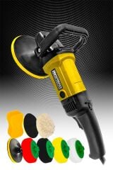 Premium 6 Kademeli Devirli  Sünger Setli Zımpara Pasta Cila  Büyük Polisaj Makinesi  Ful Takım