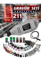 Premium Çok Amaçlı Devir Ayarli 211 Parça Hobi Gravür Seti El Motoru Usta Set Esnek Şaft Hediyeli
