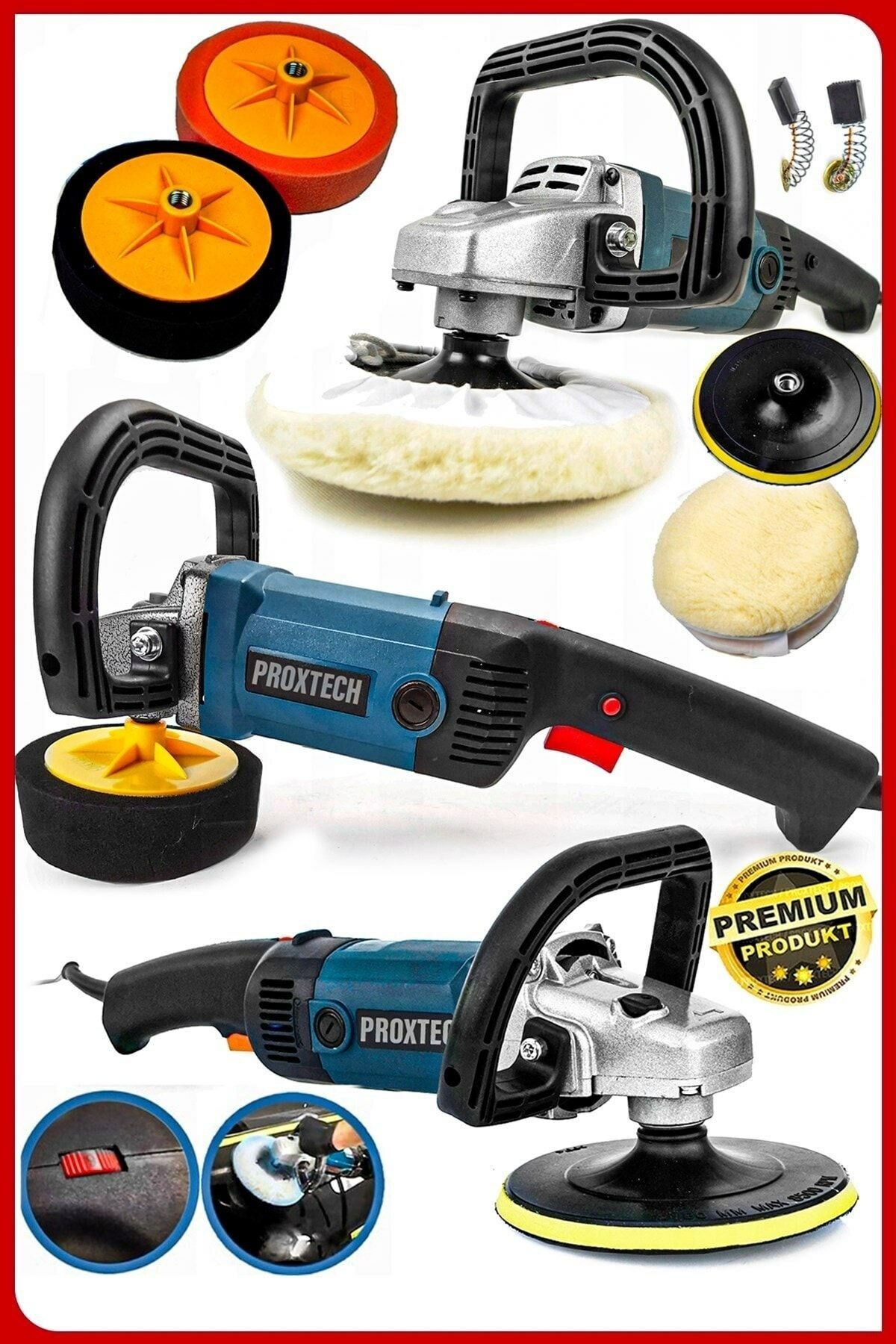 Premium Profesyonel 6 Kademeli Devirli  Sünger Setli Zımpara Pasta Cila Polisaj Makinesi Ful Paket