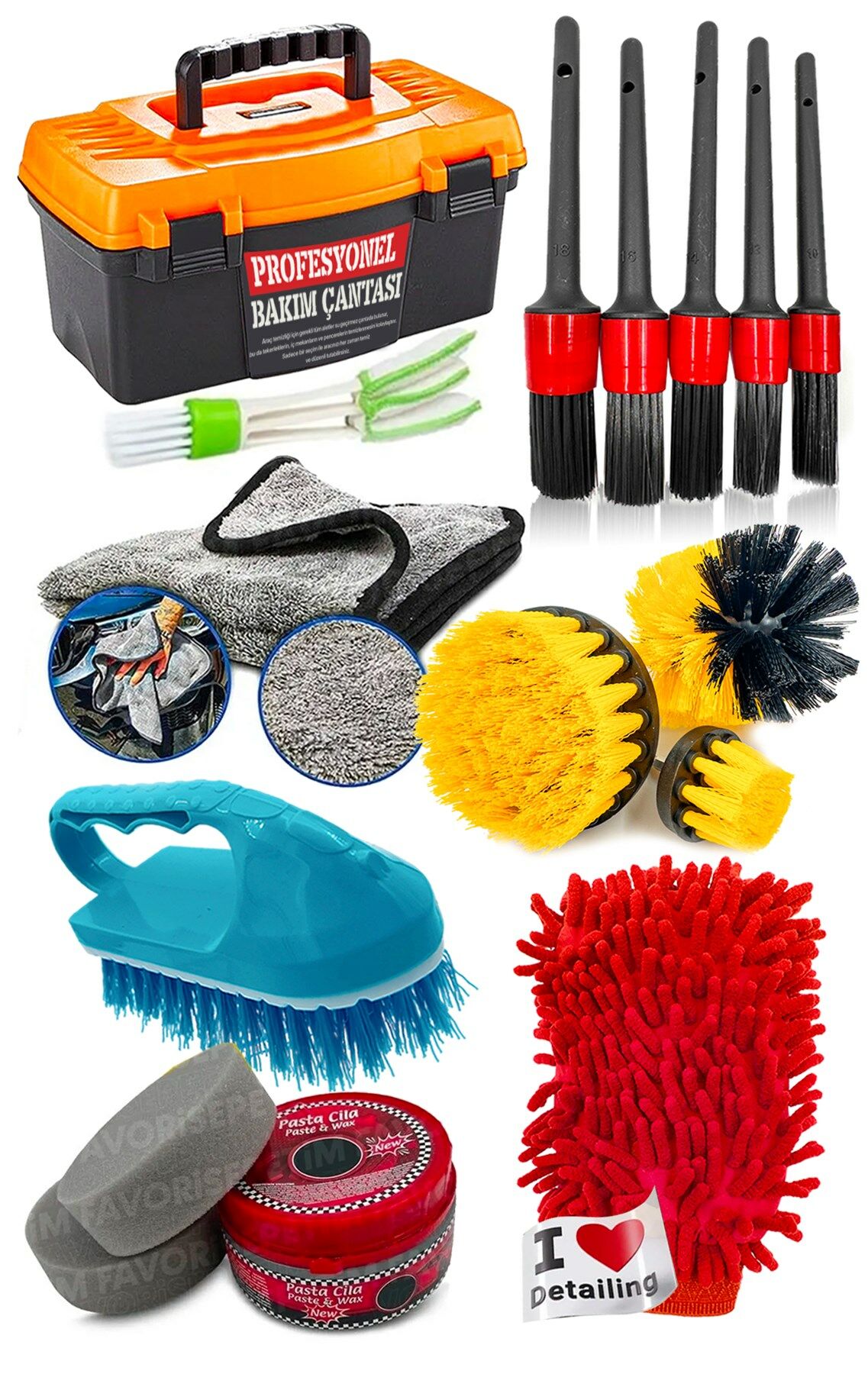 Full Set 16 Parça Kuaför İç-Dış Detaylı Temizlik Bakım Set OtoAraba TemizlemeKiti PROXCLEAN16