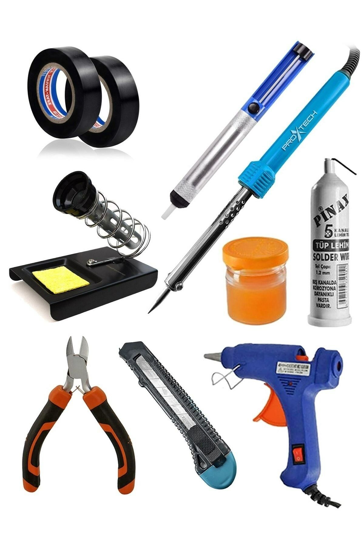 Full Takım 60w Lehim Makinesi - Kalem Havya -Leyim Tel -Pasta Stand -Silikon Tabancası,Lehim Pompası