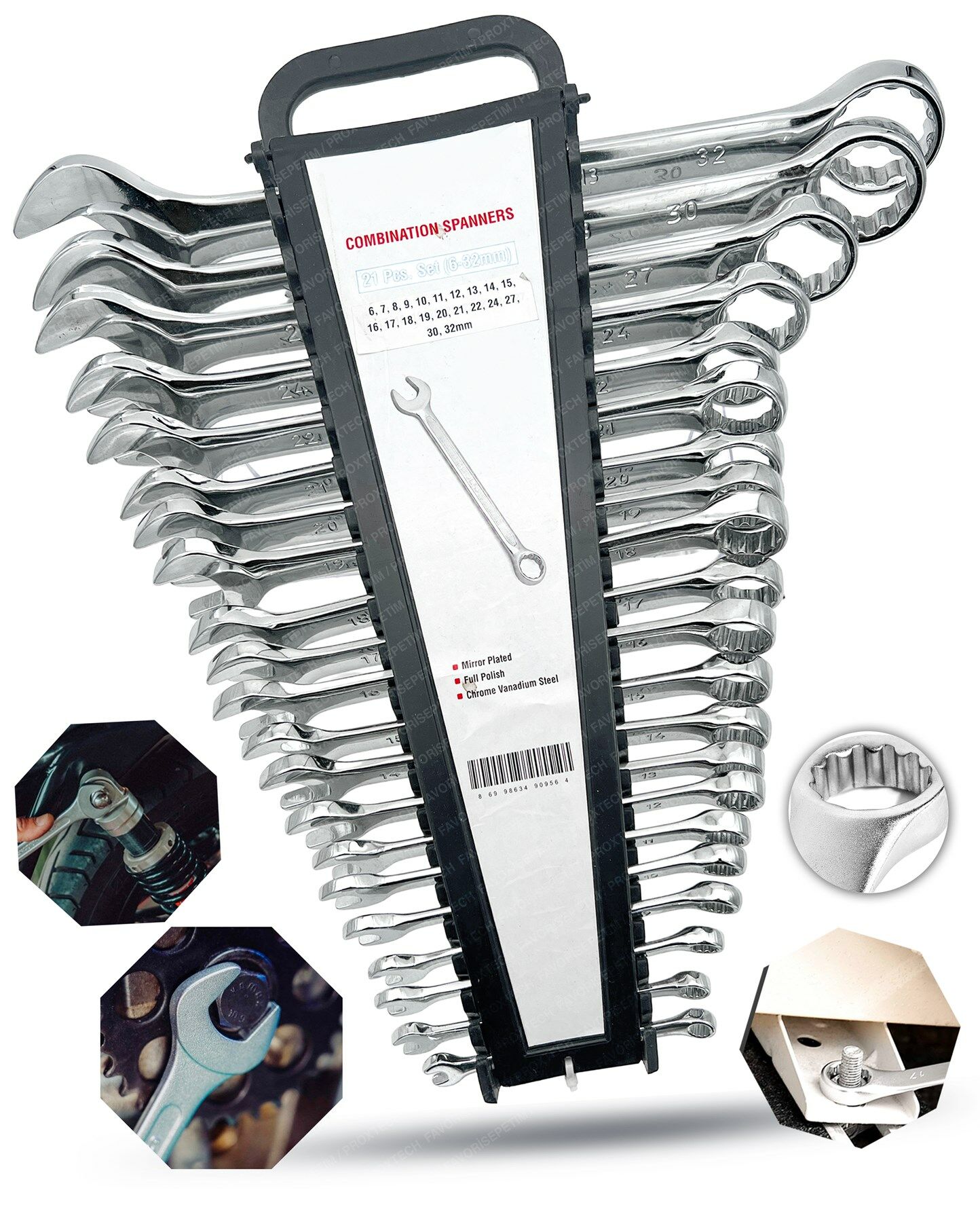 FULL TAKIM Tam Profesyonel  Chrome Vanadium Çelik 21PCS (6-32) Kombine Açık Ağız-Yıldız Anahtar Set