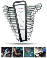 FULL TAKIM Tam Profesyonel  Chrome Vanadium Çelik 21PCS (6-32) Kombine Açık Ağız-Yıldız Anahtar Set