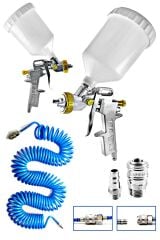 Havalı Üstten Depo 1,3mm  Boya Tabancası, Spiral Hava Hortumu15 mt Hava Jakı  Takım Set