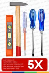 Her Evin İhtiyacı 5 Parça Çekiç,Kontrol Kalemi,Mıknatıslı Yıldız Düz Tornavida Seti