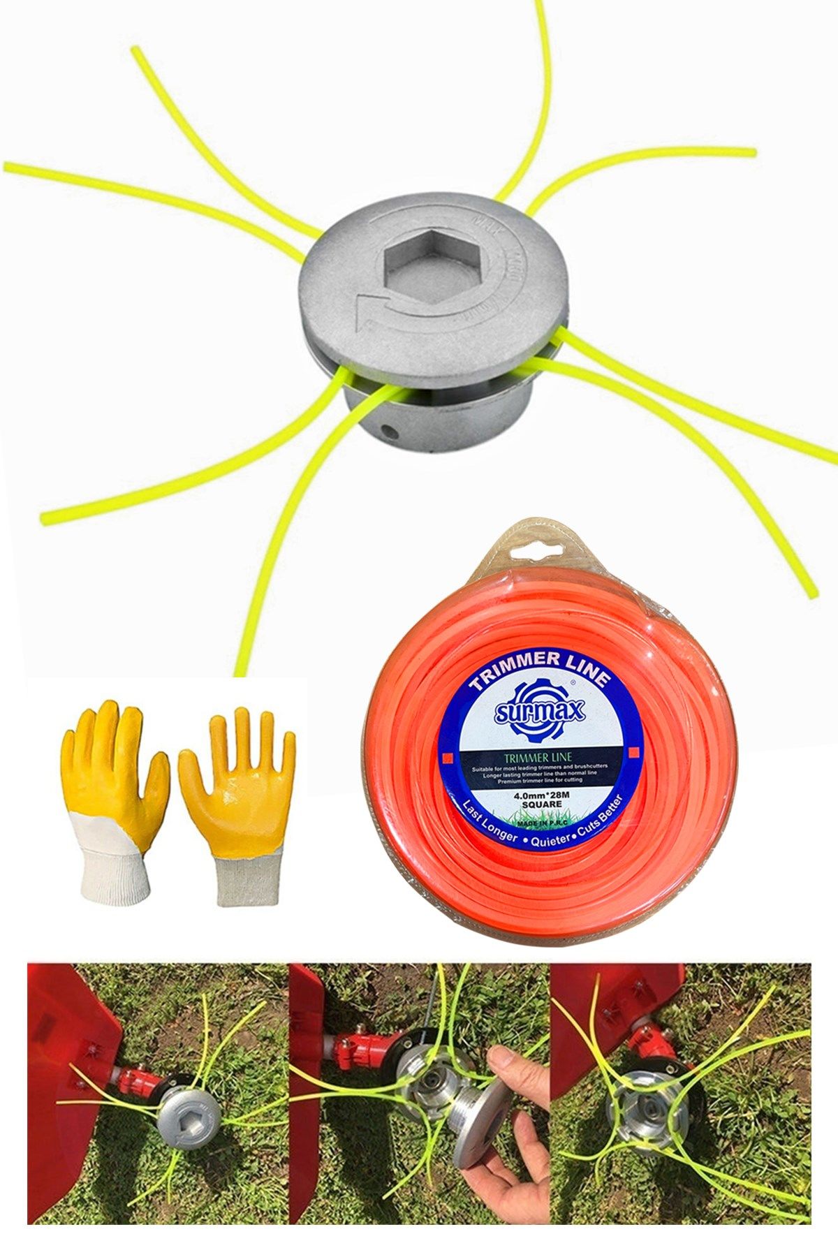 Craftex Çok Fonksiyonlu Motorlu Tırpan Ot Çim Biçme Universal Metal Başlık |4mm 28mt Misine Seti