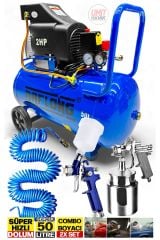 Bakır Sargı Motor Gerçek 50lt 2hp Süper Hızlı Dolum Daflongsseri Hava Kompresörü Havalı Boya Set