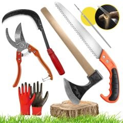 Bahçe El Aletleri 6PRC Bağ Makası 300mm Testere  Metal Nacak Orak Eğe  Eldiven Fırsat Paket