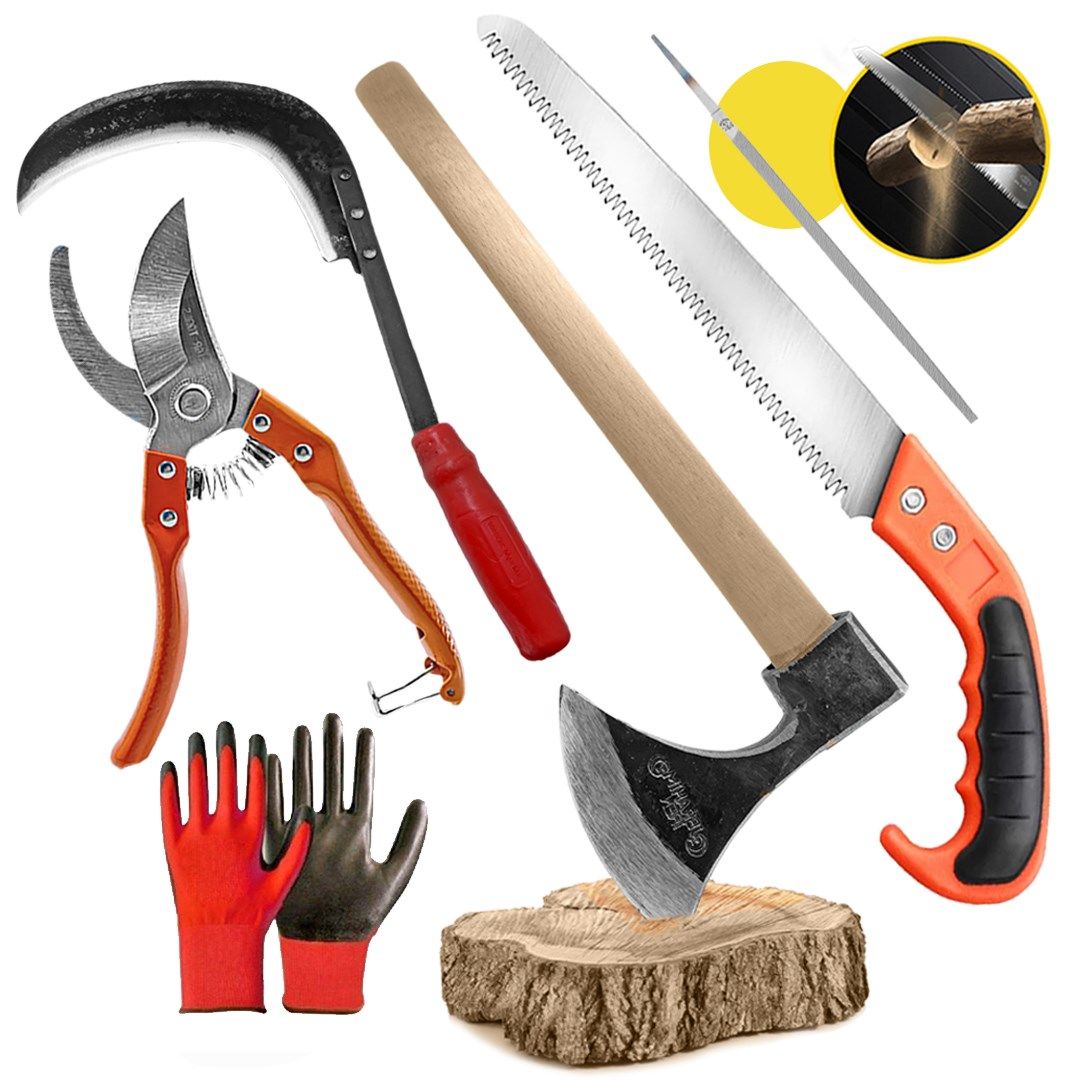 Bahçe El Aletleri 6PRC Bağ Makası 300mm Testere  Metal Nacak Orak Eğe  Eldiven Fırsat Paket