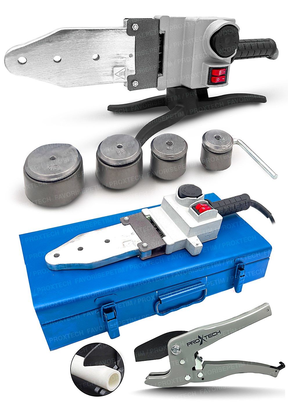 Ağır Hizmet Çift Residans Isı Ayarlı Pprc Plastik Boru Kaynak Makinesi Çantalı Pro Makaslı Set