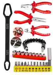 25 Parça Torx Anahtar Pense,Yankeski,Kargaburun Matkap Adaptör Esnek  Uzatma Çubugu T/H/PH/Torx Set