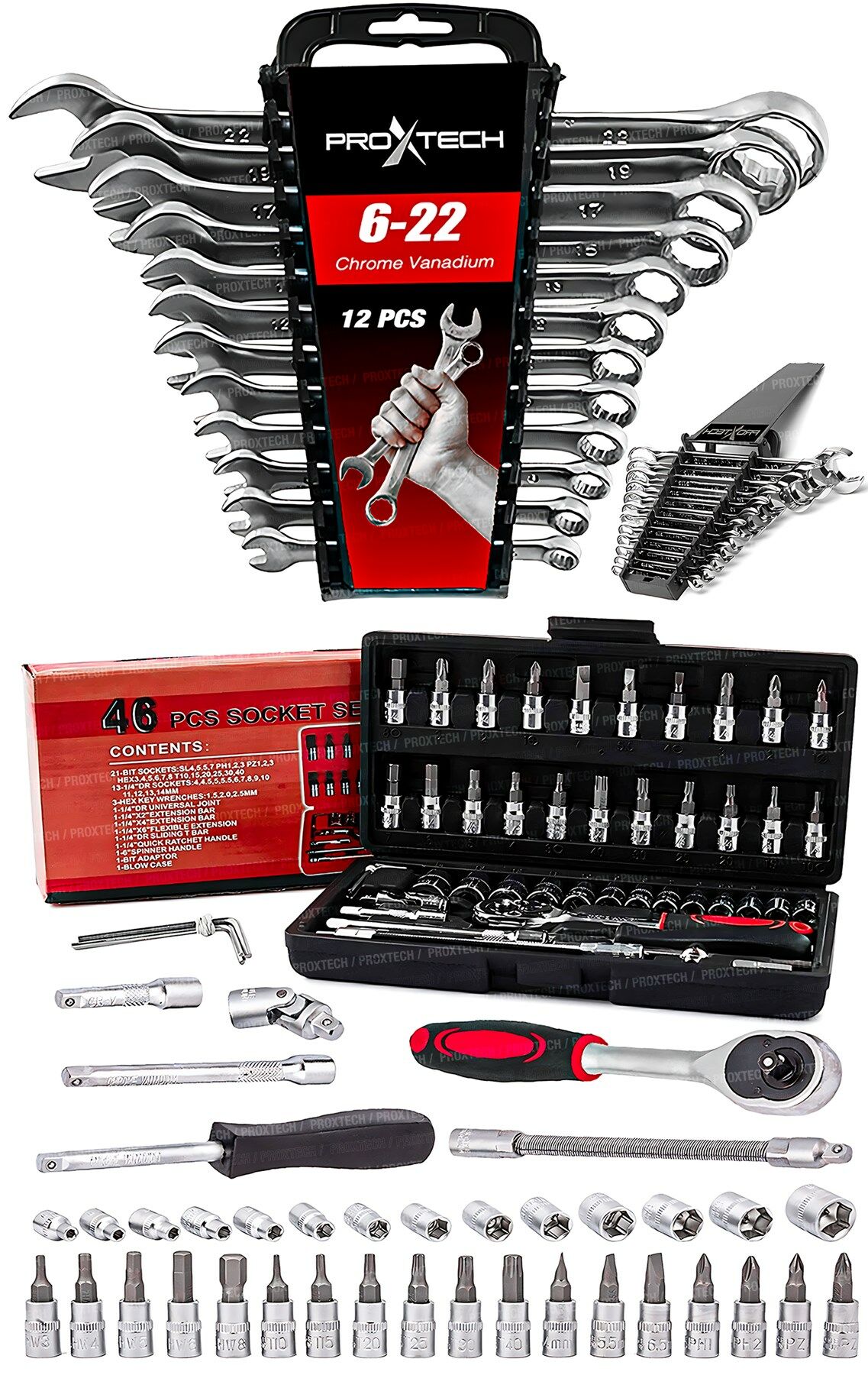 58 Parça Cırcır Lokma Takımı Otomatik Cırcırlı 1/4'' 12 Parça Kombine Açık Ağız-yıldız Anahtar Set