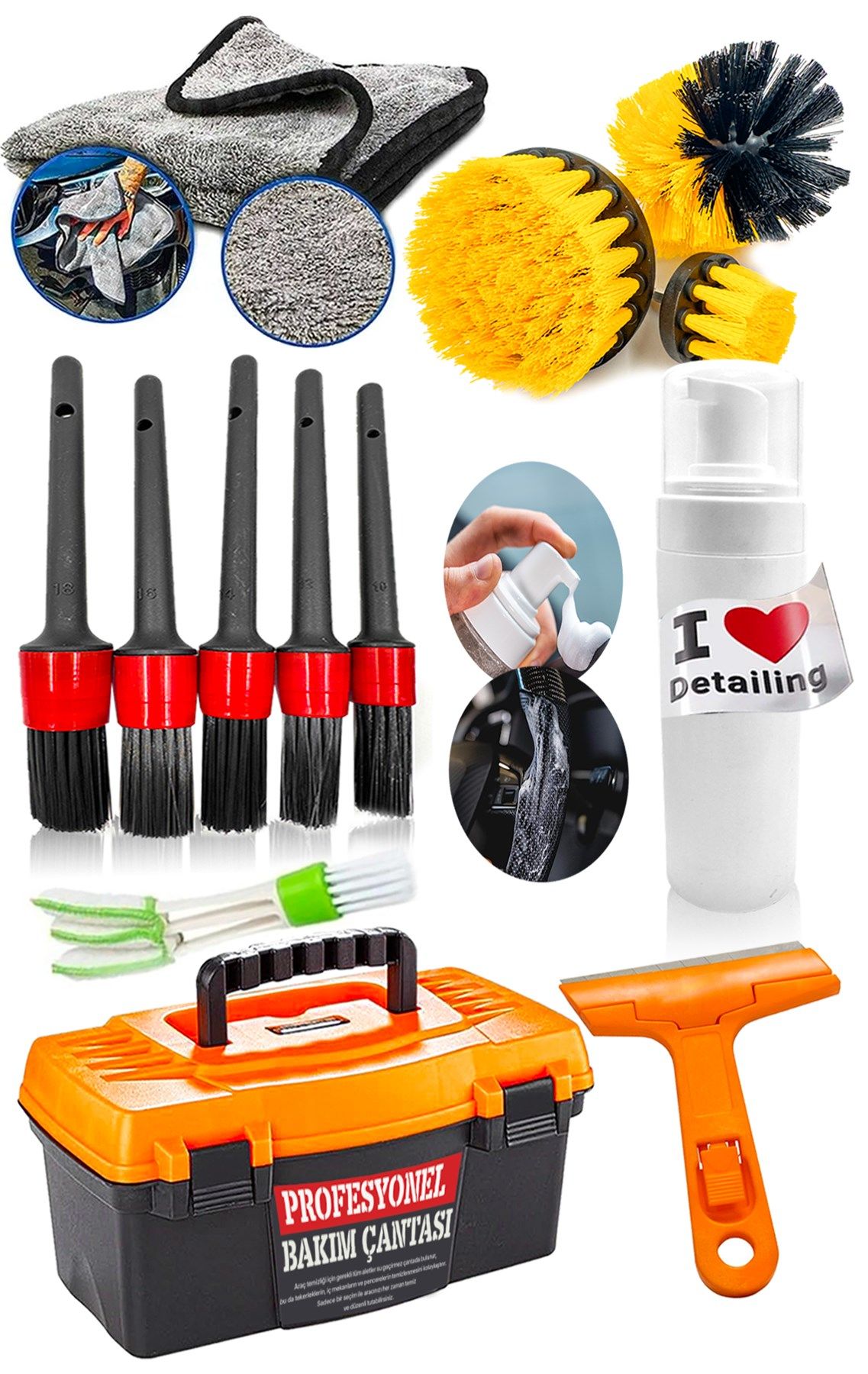 Full Set 13 Parça Kuaför İç-Dış Detaylı Temizlik Bakım Set OtoAraba TemizlemeKiti PROXCLEAN13