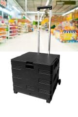 Katlanabilir Yükseklik Ayarlı Tekerlekli Avm Süpermarket Alışveriş Sepeti  Bagaj  Sandık Arabası