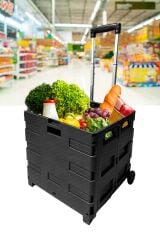 Katlanabilir Yükseklik Ayarlı Tekerlekli Avm Süpermarket Alışveriş Sepeti  Bagaj  Sandık Arabası