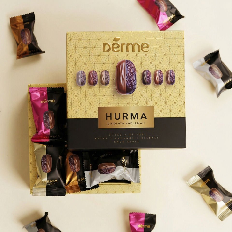 Hurma - Çikolata Kaplı - Karma ( Bitter - Sütlü - Beyaz  Karamel - Çilek - Kıtır ) - 300 gr