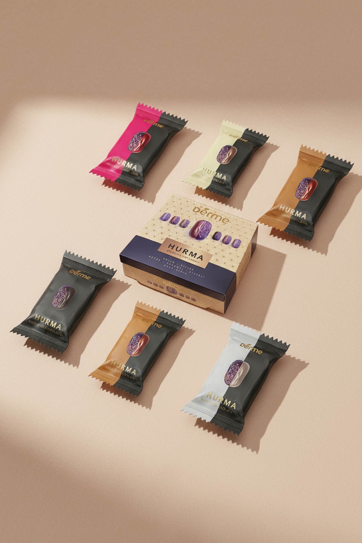 Hurma - Çikolata Kaplı - Karma ( Bitter - Sütlü - Beyaz  Karamel - Çilek - Kıtır ) - 300 gr