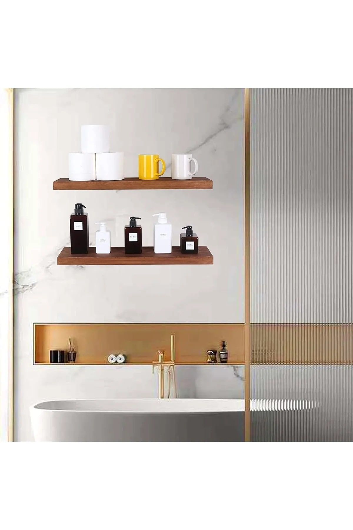 Ceviz Uçan Duvar Rafı 2 Li Set Gizli Raf(50-50)
