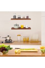 Ceviz Uçan Duvar Rafı 2 Li Set Gizli Raf(50-50)
