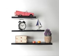 Siyah Uçan Duvar Rafı 3 Lü Set Gizli Raf (50-40-30)