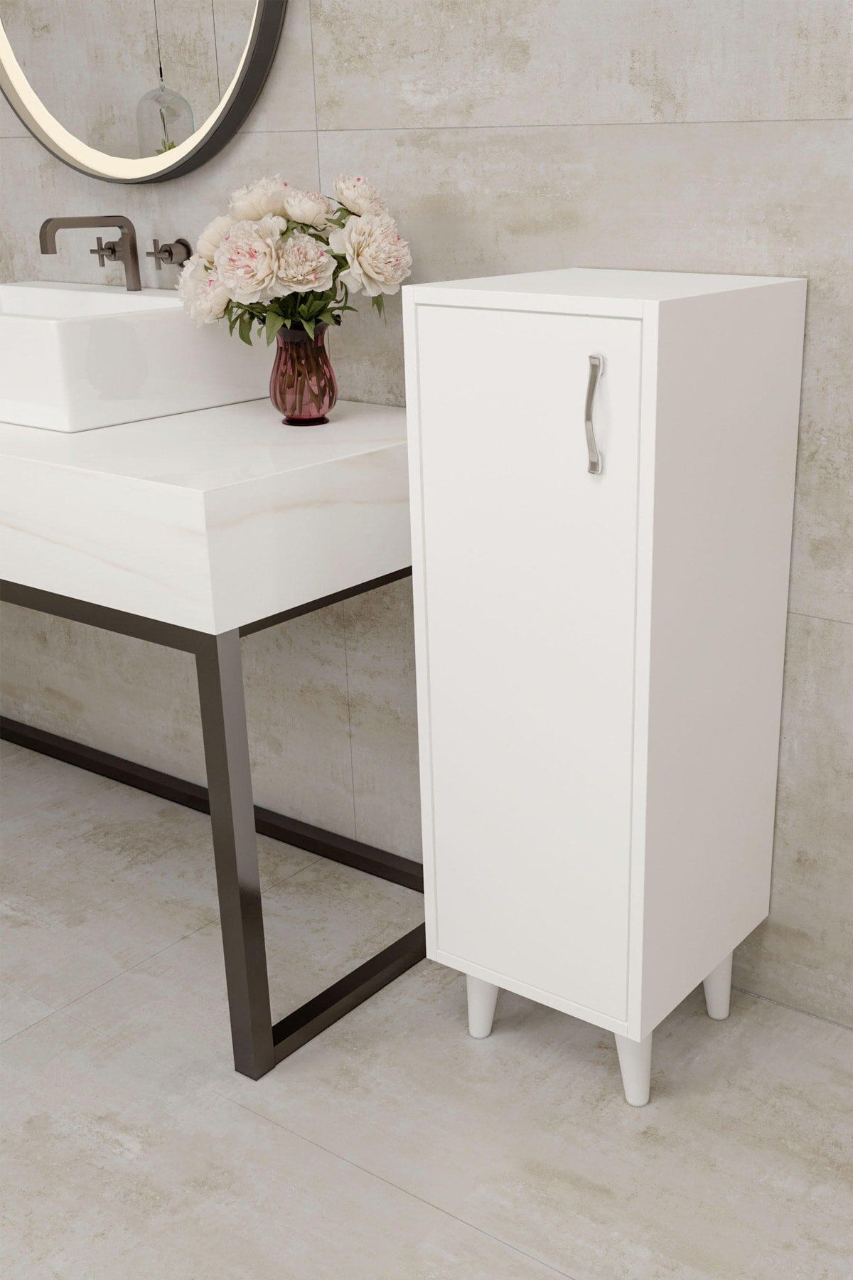Beyaz Tek Kapaklı 3 Raflı Banyo Dolabı Havlu Dolabı Sabunluk Kiler Dolabı Erzak Dolabı Ekmek Dolabı