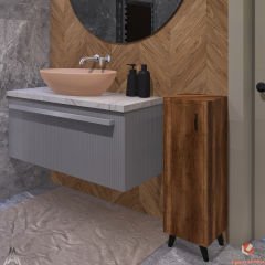 Ceviz Tek Kapaklı 3 Raflı Banyo Dolabı Havlu Dolabı Sabunluk Kiler Dolabı Erzak Dolabı Ekmek Dolabı