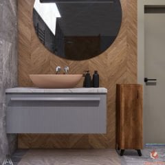 Ceviz Tek Kapaklı 3 Raflı Banyo Dolabı Havlu Dolabı Sabunluk Kiler Dolabı Erzak Dolabı Ekmek Dolabı