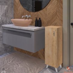 Meşe Tek Kapaklı 3 Raflı Banyo Dolabı Havlu Dolabı Sabunluk Kiler Dolabı Erzak Dolabı Ekmek Dolabı