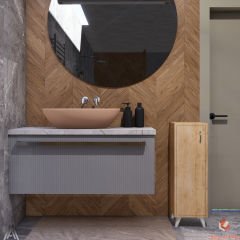 Meşe Tek Kapaklı 3 Raflı Banyo Dolabı Havlu Dolabı Sabunluk Kiler Dolabı Erzak Dolabı Ekmek Dolabı