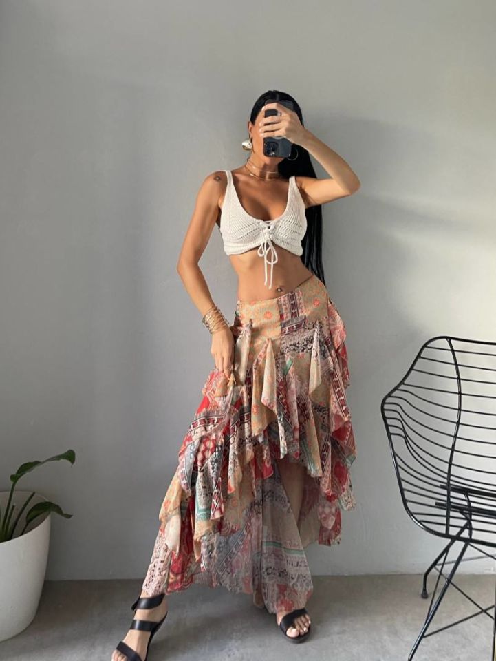 Nili Vintage Renkli Etek