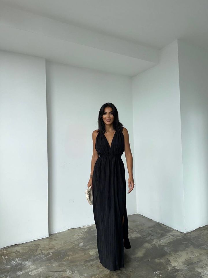 Monaca Bohemian Long Slit Backless Dresses Black - S