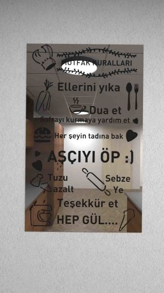 Aynalı Mutfak Kuralları Dekoratif Duvar Panosu