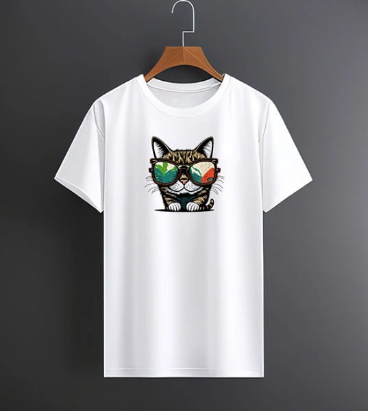 Gözlüklü Renkli Kedi - Baskılı Tişört